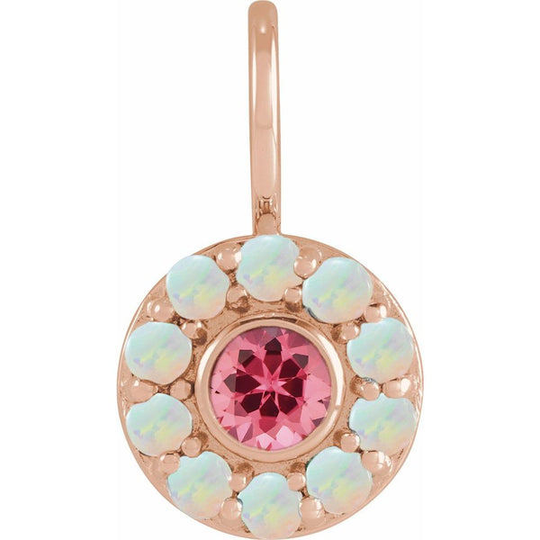 Natural Pink Spinel & Natural White Opal Halo-Style Charm Pendant