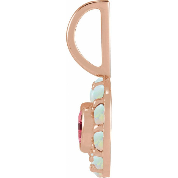 Natural Pink Spinel & Natural White Opal Halo-Style Charm Pendant