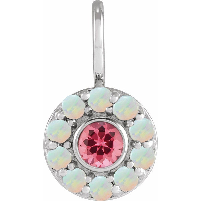 Natural Pink Spinel & Natural White Opal Halo-Style Charm Pendant