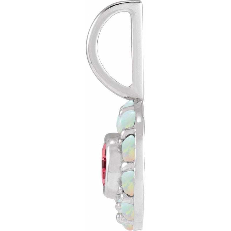 Natural Pink Spinel & Natural White Opal Halo-Style Charm Pendant
