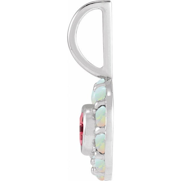 Natural Pink Spinel & Natural White Opal Halo-Style Charm Pendant