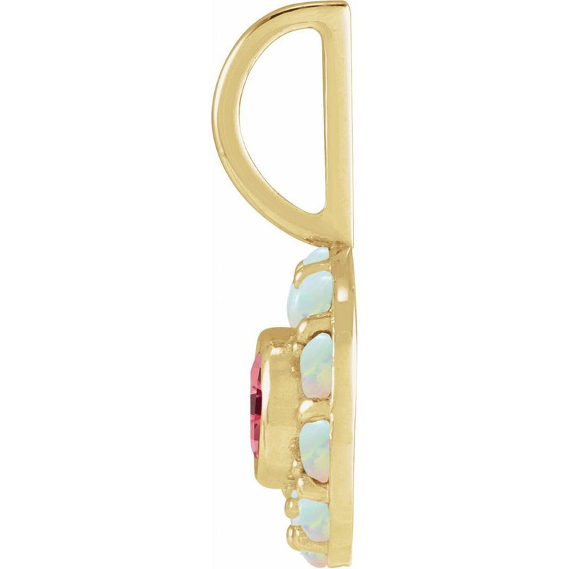 Natural Pink Spinel & Natural White Opal Halo-Style Charm Pendant