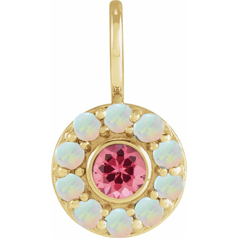 Natural Pink Spinel & Natural White Opal Halo-Style Charm Pendant