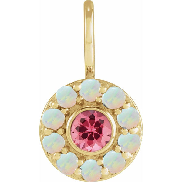 Natural Pink Spinel & Natural White Opal Halo-Style Charm Pendant