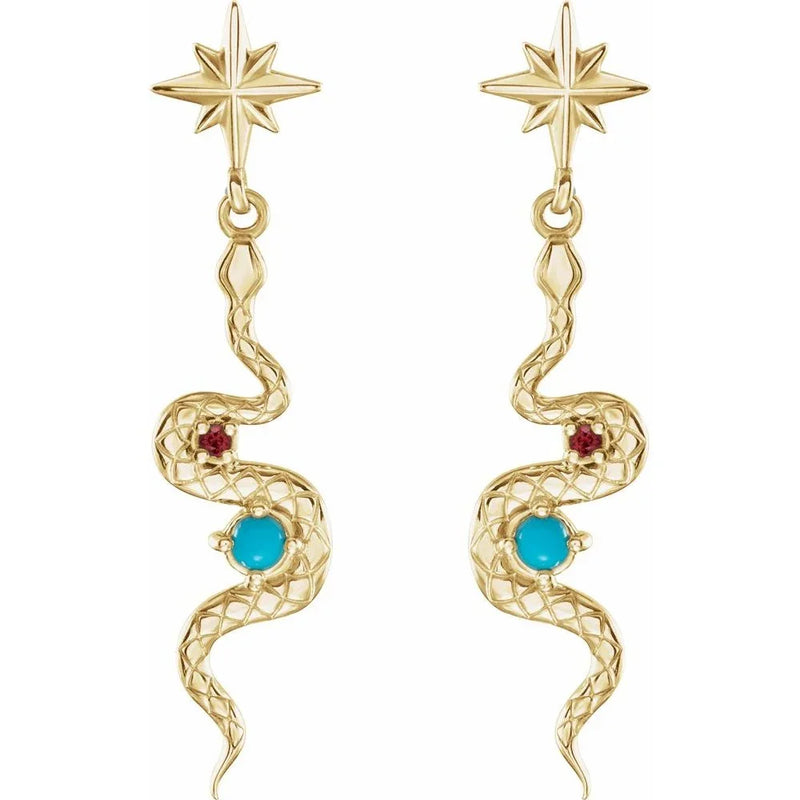 Étoiles de la Nuit, Turquoise & Ruby Serpent Earrings