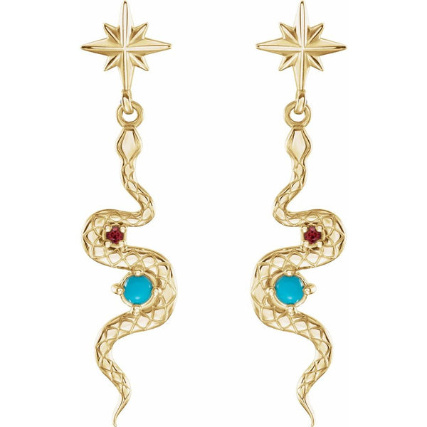 Étoiles de la Nuit, Turquoise & Ruby Serpent Earrings