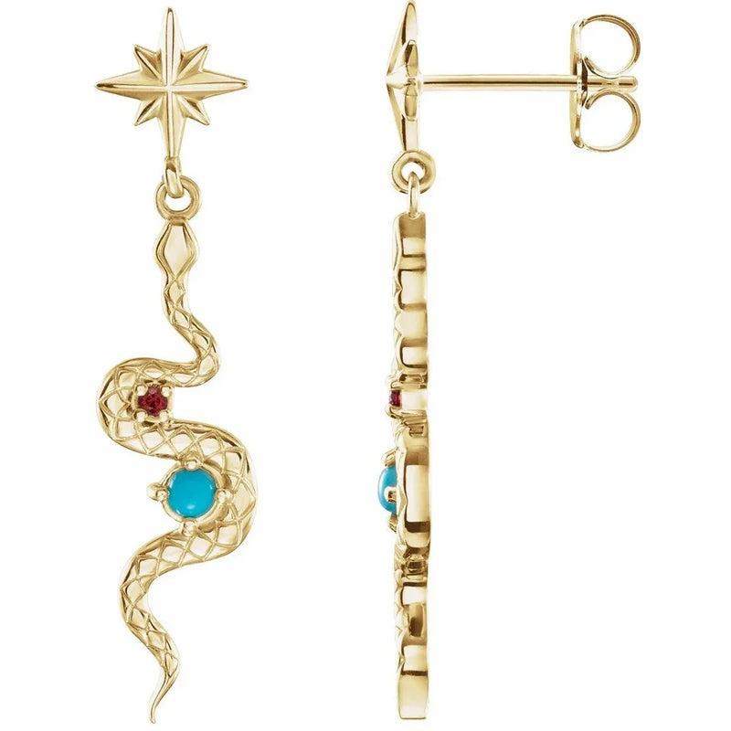 Étoiles de la Nuit, Turquoise & Ruby Serpent Earrings