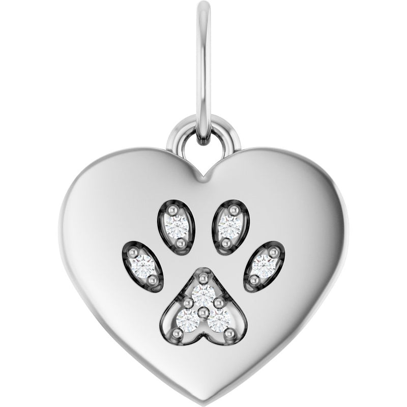 Natural Diamond Dog Mom Paw Print Heart Pendant