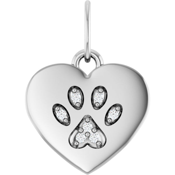 Natural Diamond Dog Mom Paw Print Heart Pendant