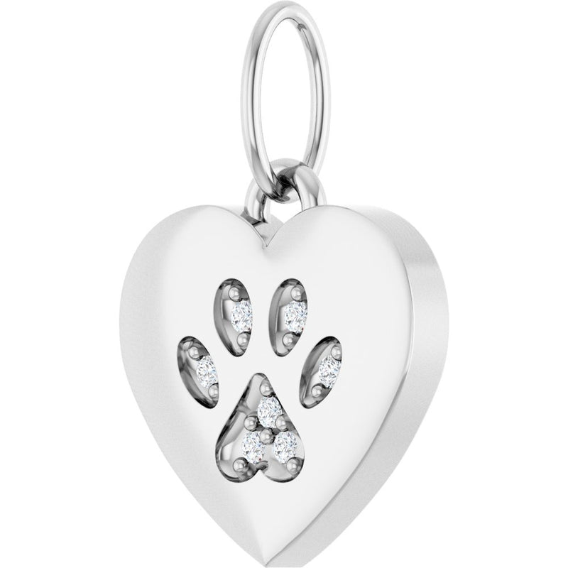 Natural Diamond Dog Mom Paw Print Heart Pendant