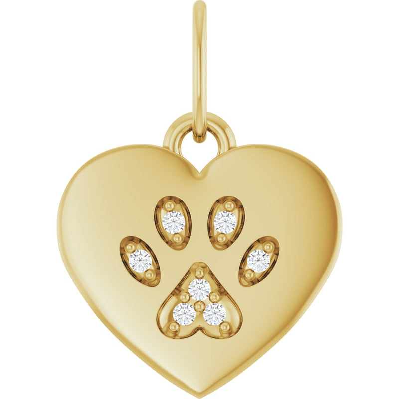 Natural Diamond Dog Mom Paw Print Heart Pendant