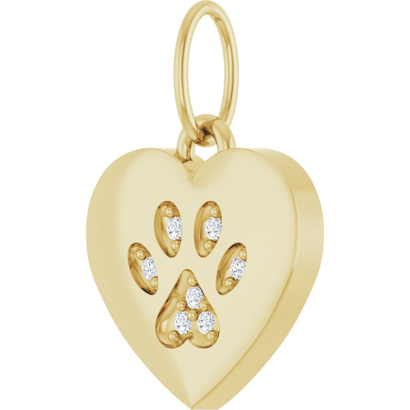 Natural Diamond Dog Mom Paw Print Heart Pendant