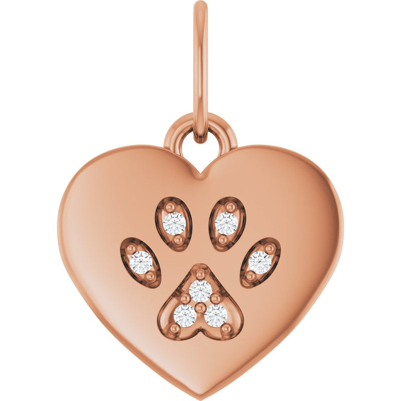 Natural Diamond Dog Mom Paw Print Heart Pendant