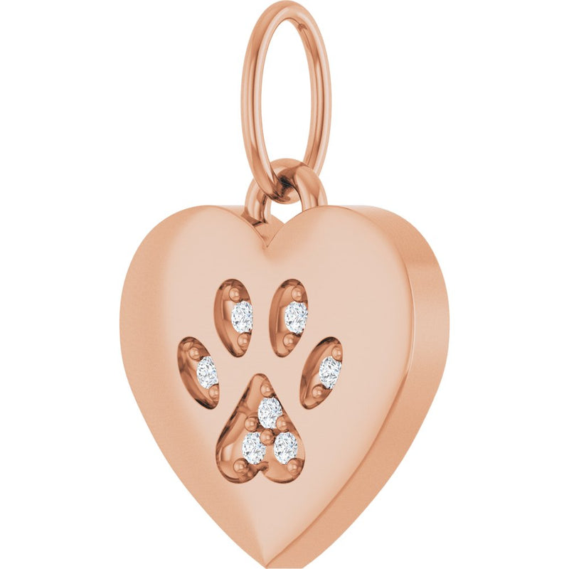 Natural Diamond Dog Mom Paw Print Heart Pendant