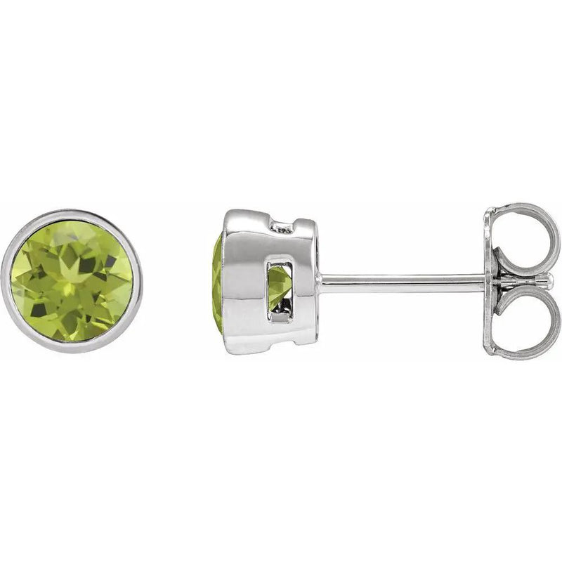 Natural Peridot Round Bezel Earrings