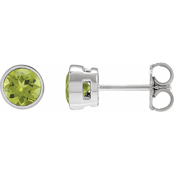 Printemps au Jardin, Natural Peridot Round Bezel Stud Earrings