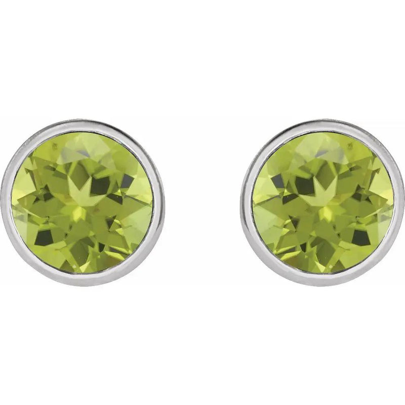Natural Peridot Round Bezel Earrings