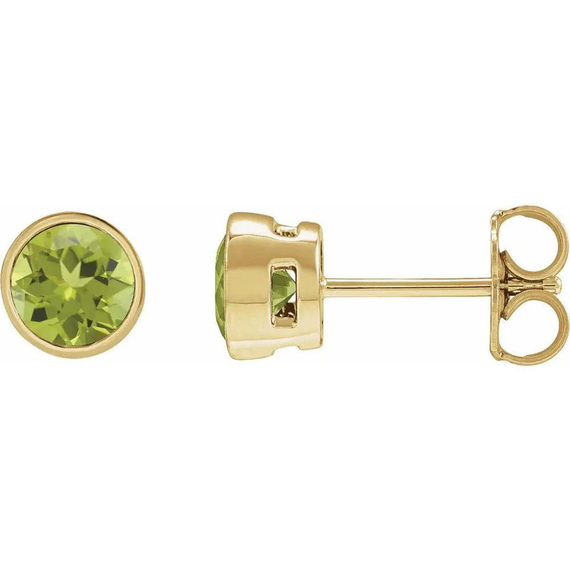 Natural Peridot Round Bezel Earrings