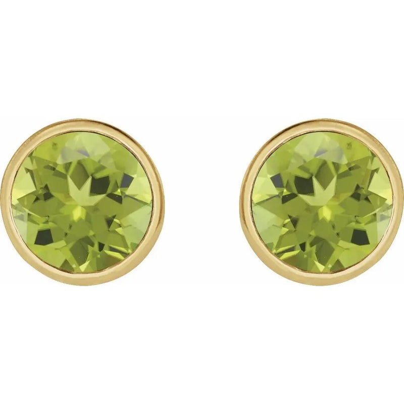 Natural Peridot Round Bezel Earrings