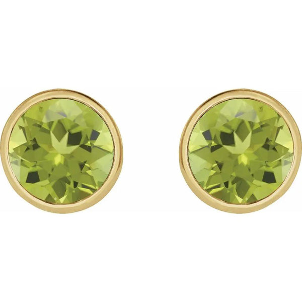 Printemps au Jardin, Natural Peridot Round Bezel Stud Earrings