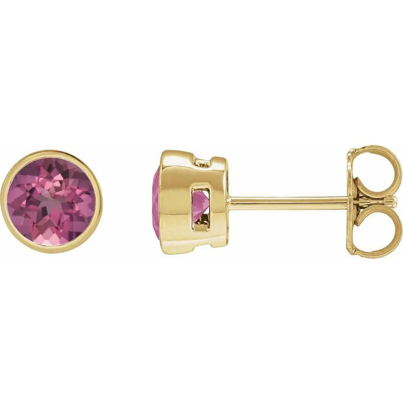Natural Pink Tourmaline Round Bezel Earrings