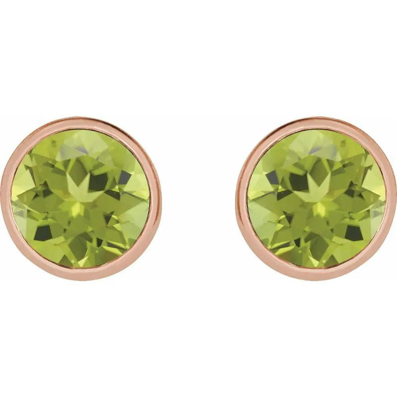 Natural Peridot Round Bezel Earrings