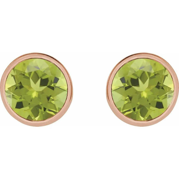 Printemps au Jardin, Natural Peridot Round Bezel Stud Earrings