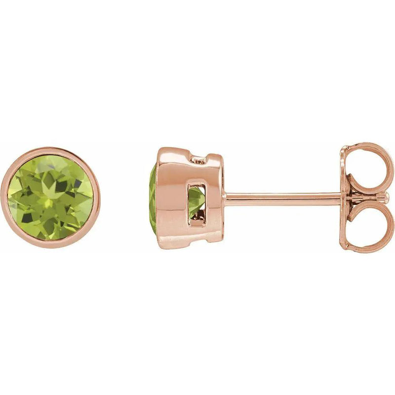 Natural Peridot Round Bezel Earrings
