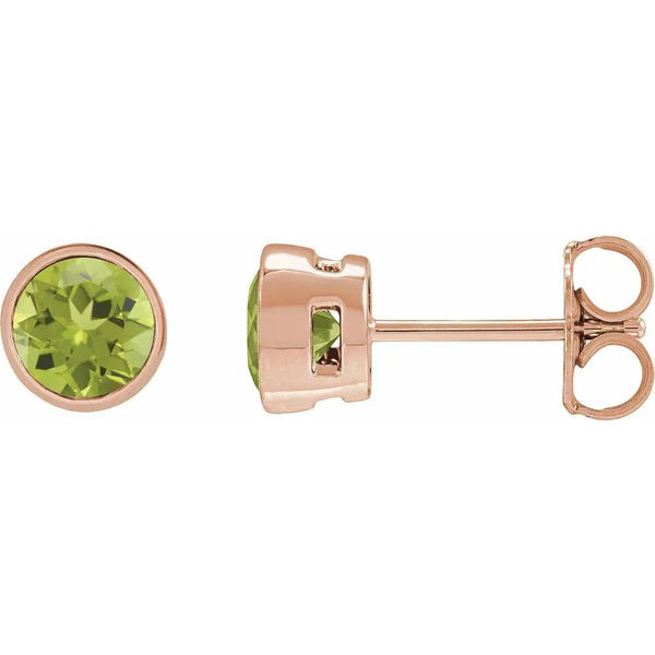 Printemps au Jardin, Natural Peridot Round Bezel Stud Earrings
