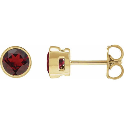 Natural Mozambique Garnet Round Bezel Earrings