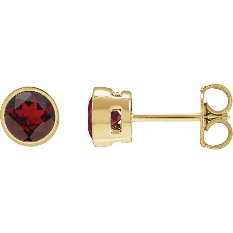 Natural Mozambique Garnet Round Bezel Earrings