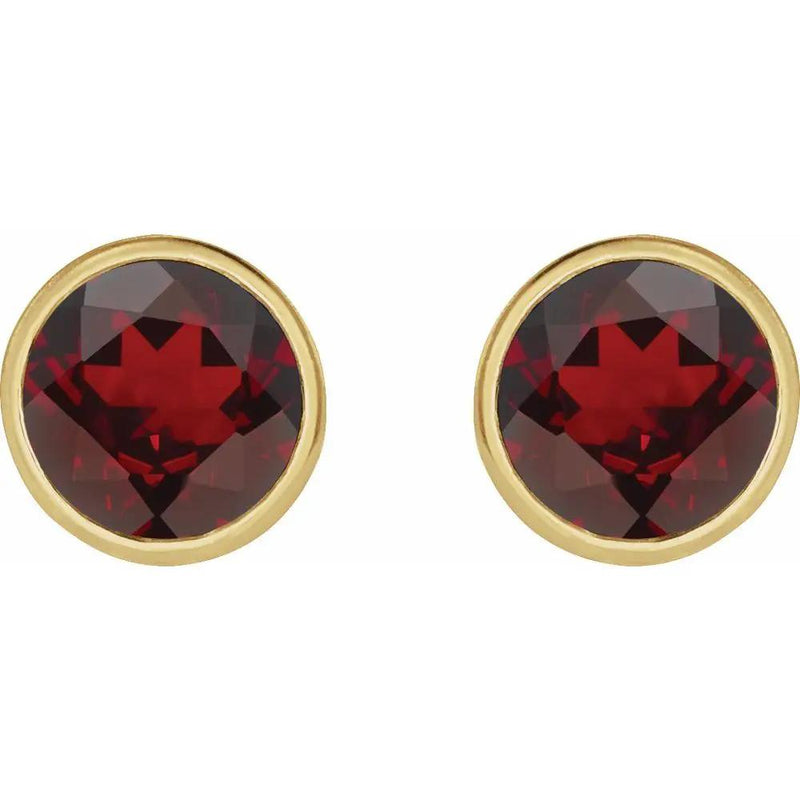 Natural Mozambique Garnet Round Bezel Earrings