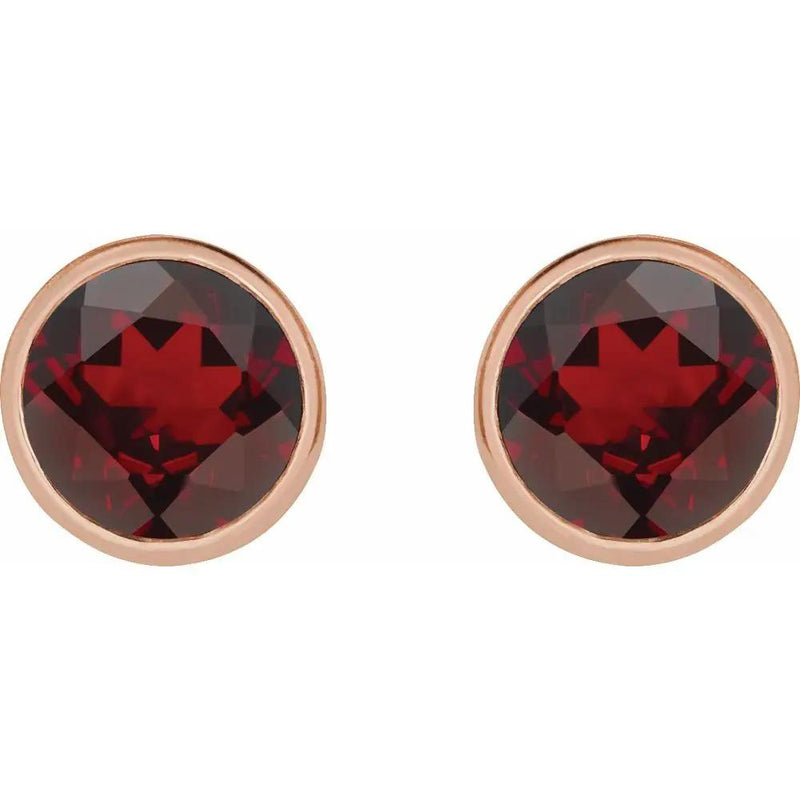 Natural Mozambique Garnet Round Bezel Earrings