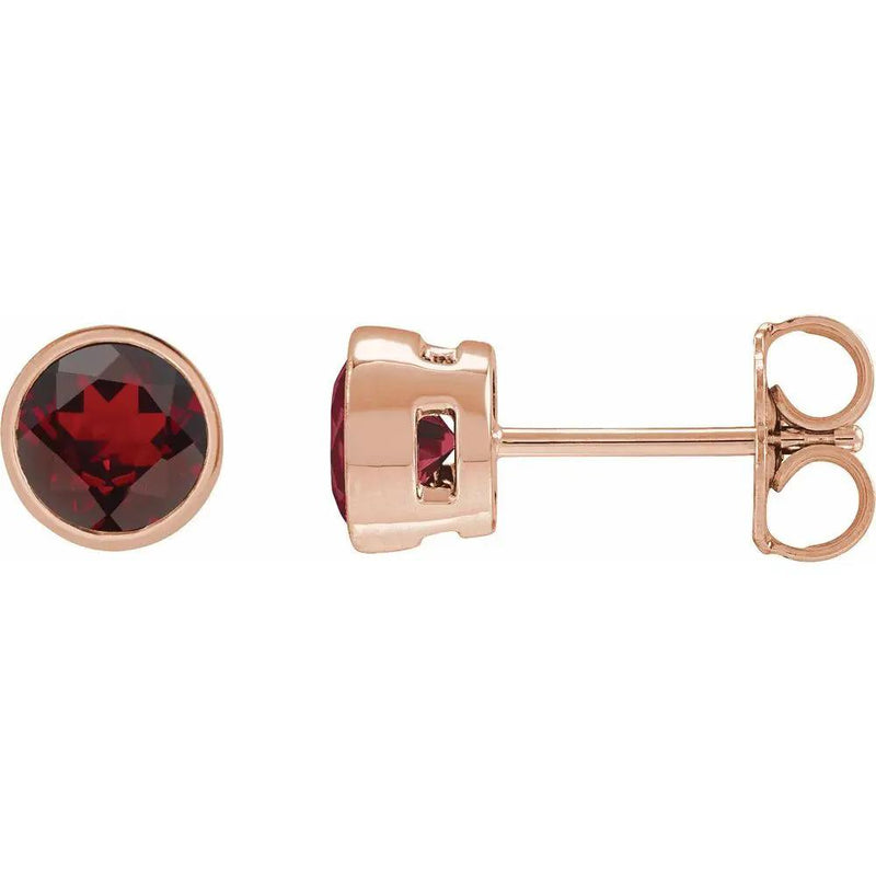 Natural Mozambique Garnet Round Bezel Earrings