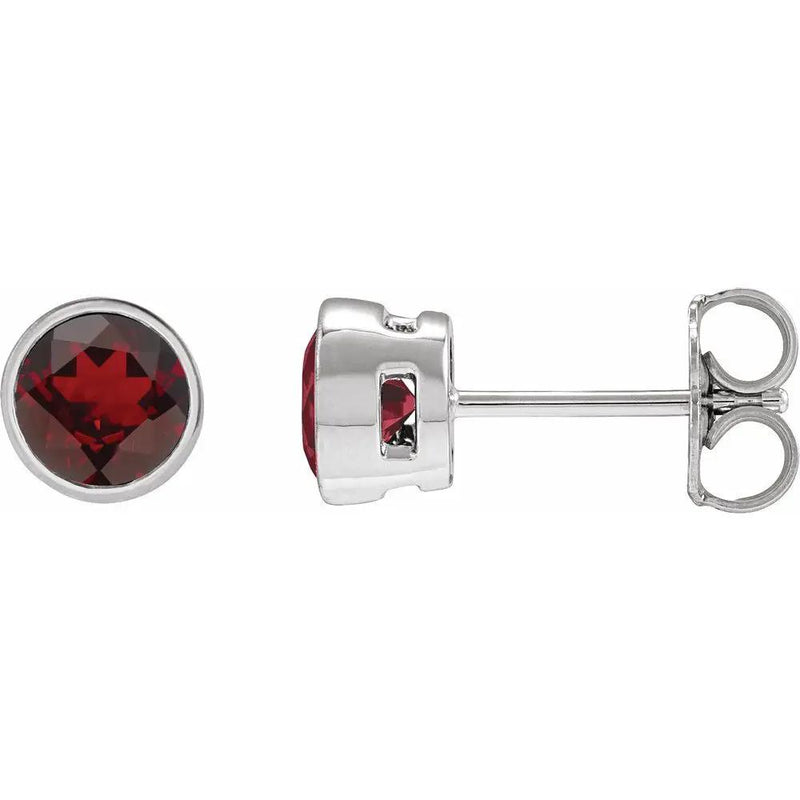 Natural Mozambique Garnet Round Bezel Earrings