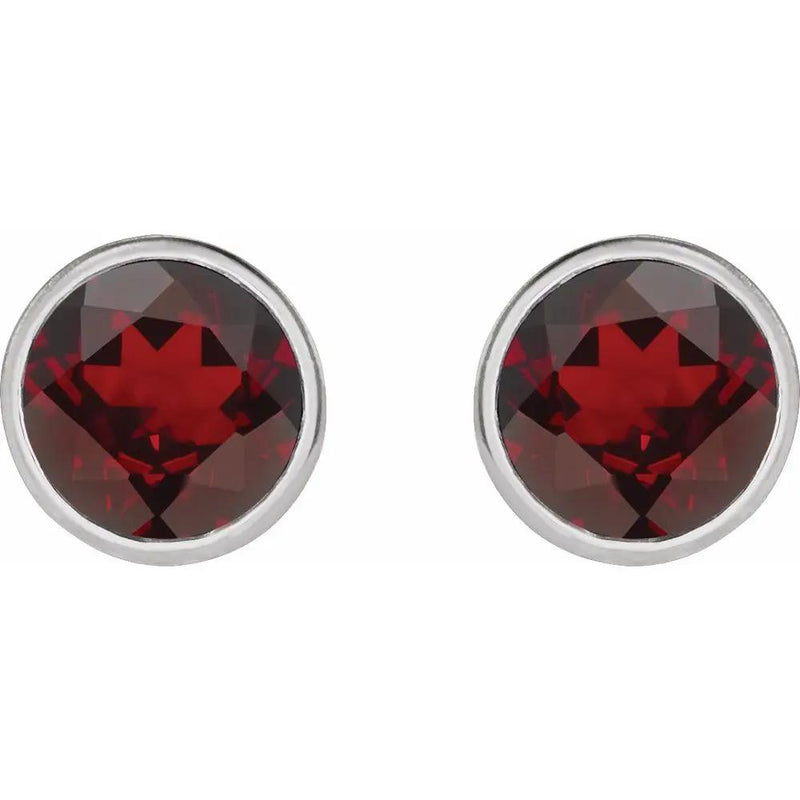 Natural Mozambique Garnet Round Bezel Earrings
