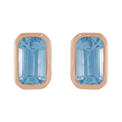 Natural Sky Blue Topaz Emerald Bezel Earrings