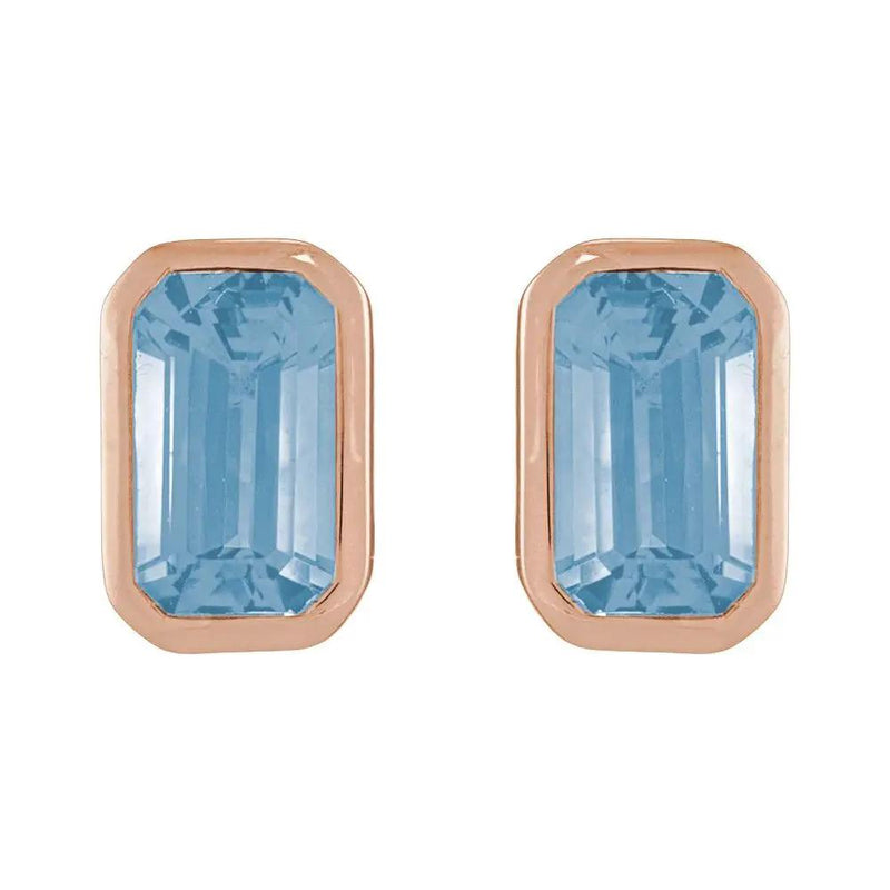 Natural Sky Blue Topaz Emerald Bezel Earrings