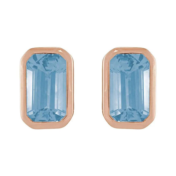 Rosée de Montmartre, Sky Blue Topaz Emerald Cut Bezel Stud Earrings