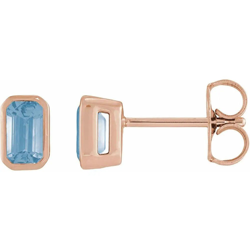 Natural Sky Blue Topaz Emerald Bezel Earrings