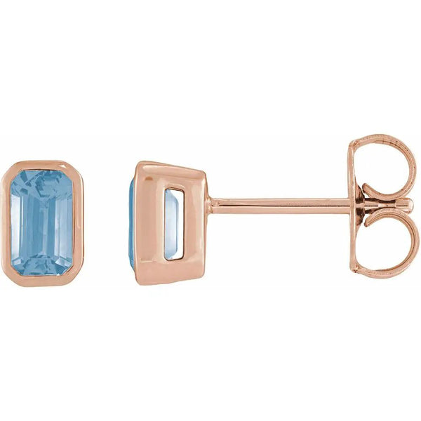 Rosée de Montmartre, Sky Blue Topaz Emerald Cut Bezel Stud Earrings