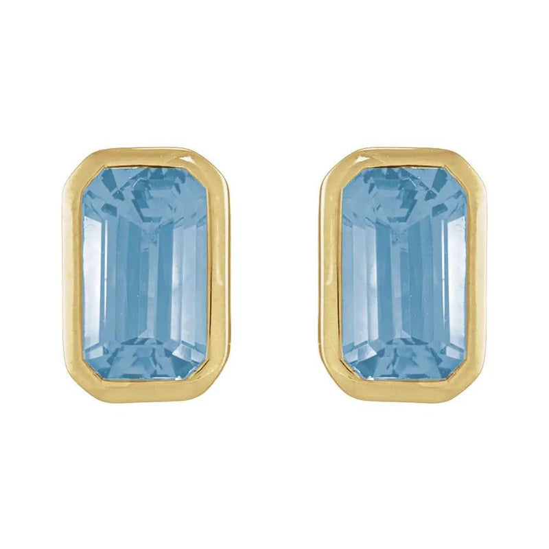 Natural Sky Blue Topaz Emerald Bezel Earrings