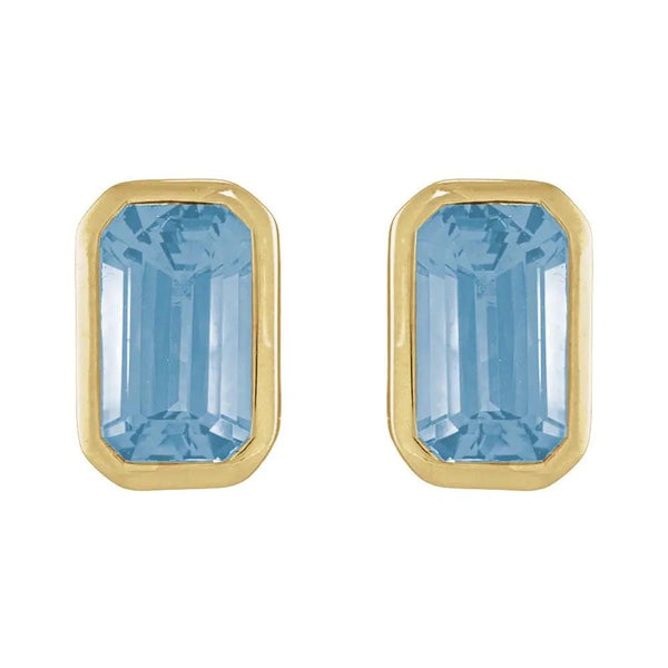 Rosée de Montmartre, Sky Blue Topaz Emerald Cut Bezel Stud Earrings