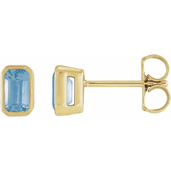 Rosée de Montmartre, Sky Blue Topaz Emerald Cut Bezel Stud Earrings