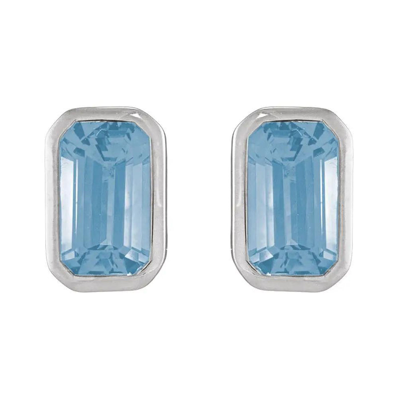 Natural Sky Blue Topaz Emerald Bezel Earrings