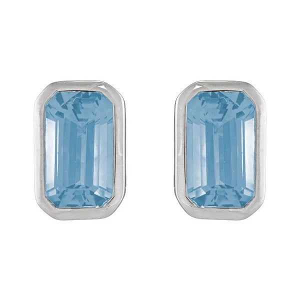 Rosée de Montmartre, Sky Blue Topaz Emerald Cut Bezel Stud Earrings