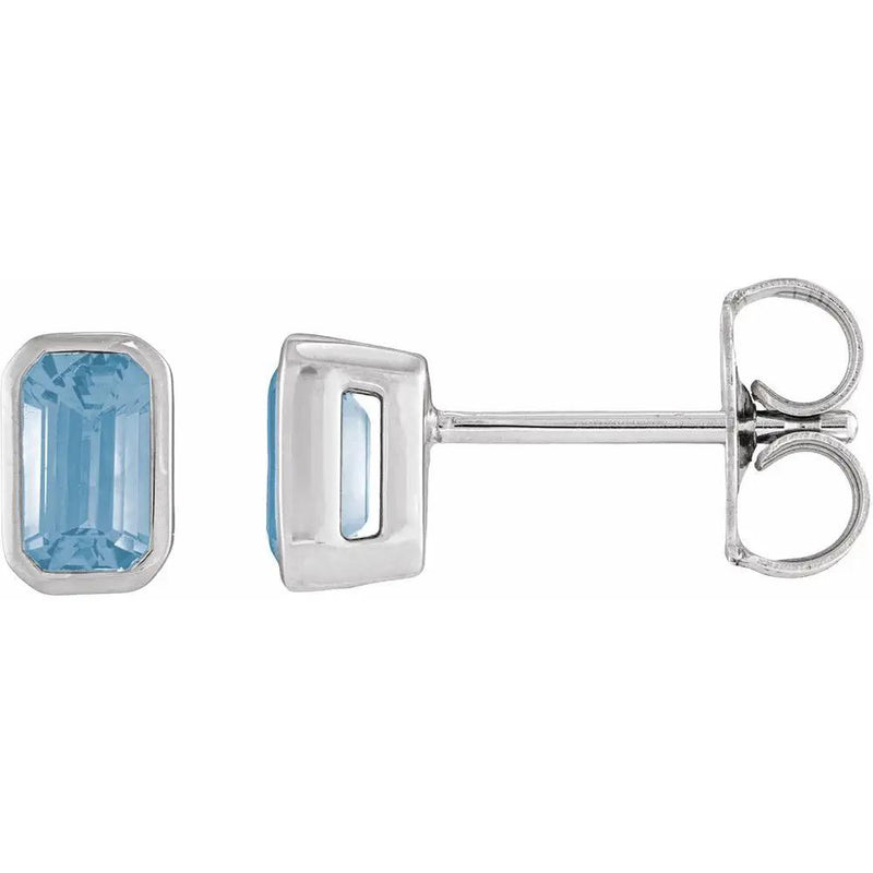 Natural Sky Blue Topaz Emerald Bezel Earrings