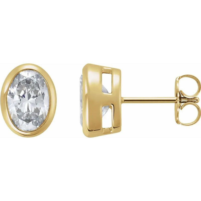 Rayon de Garonne, Natural Diamond Oval Bezel Stud Earrings