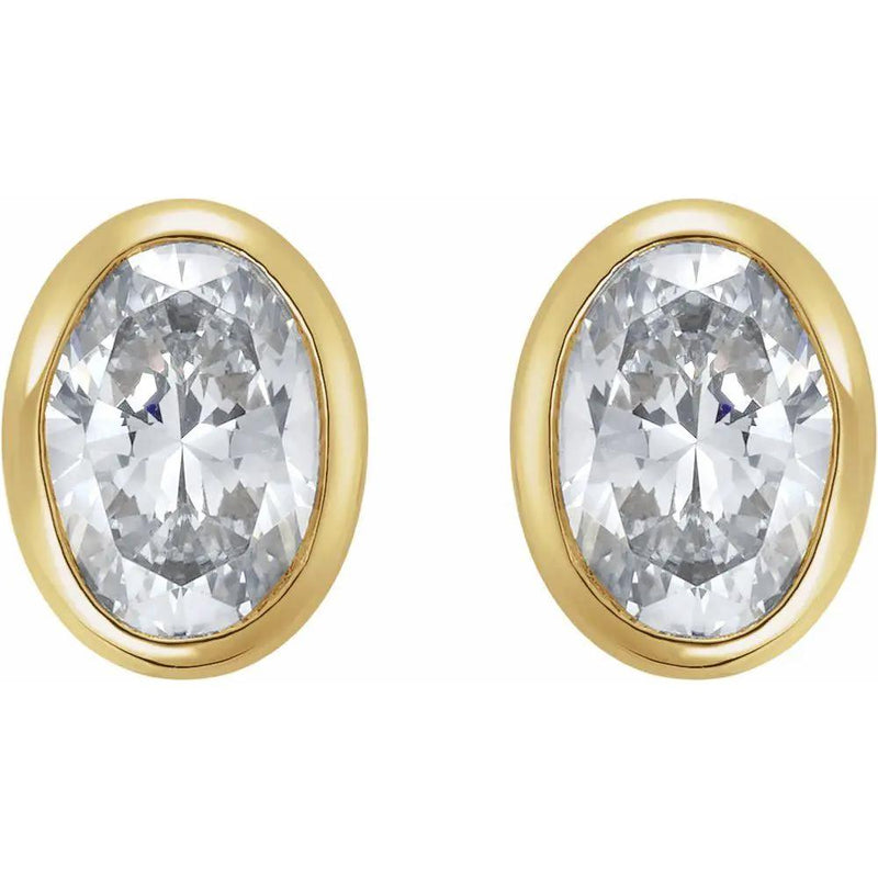 Rayon de Garonne, Natural Diamond Oval Bezel Stud Earrings