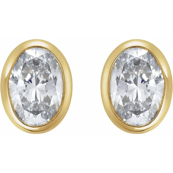 Rayon de Garonne, Natural Diamond Oval Bezel Stud Earrings